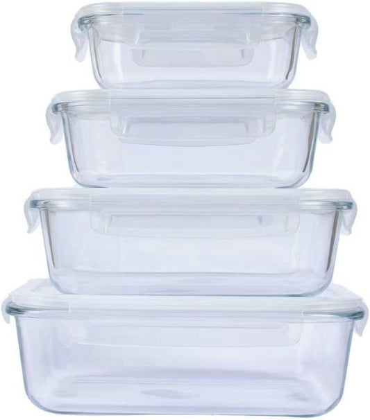 4 airtight glass lunch boxes with lids, glass food storage containers, and airtight lunch boxes that can be used in the microwave, refrigerator, and dishwasher. (Transparent white)