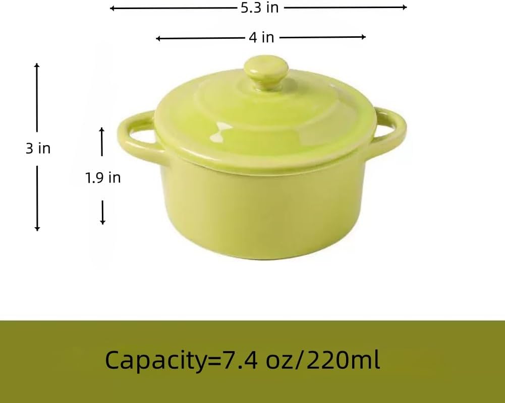 7 OZ Mini Ceramic Candy Bowl Small Candy Dish with Lid Cute Ceramic Bowl for Baking,Dessert,Snack,Fruit,Yogurt,Ice Cream,Cereal,Dipping,Side Dishes,Microwave Freezer Safe(green)