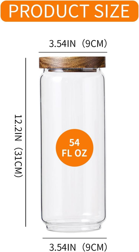 Glass Storage Containers Set of 3, 54 OZ High Borosilicate Glass Jars with Wooden Lids Kitchen Food Canisters s for Coffee Beans/Sugar/Noodles/Nuts/Cookies/Pasta