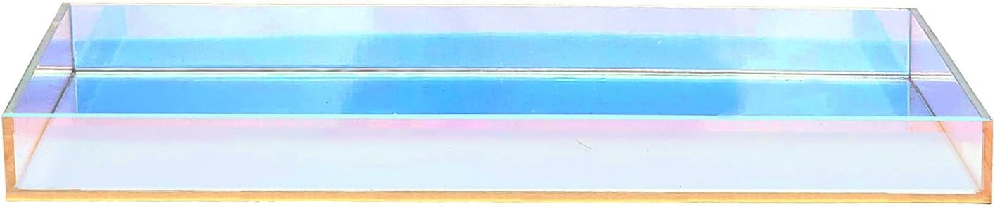 ROYALITA Acrylic Tray Bathroom Tray for Countertop, Guest Towel Holder Tray for Napkin Perfume Jewelry Makeup, Vanity Trays for Soap Dispenser, Aromatherapy, Cup & Candle, Iridescent