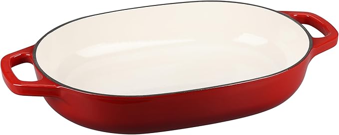 Enameled Cast Iron Oval Dutch Oven Pot with Lid, Dutch Oven for Sourdough Bread Baking, Oval Bread Pan, 7qt, Red
