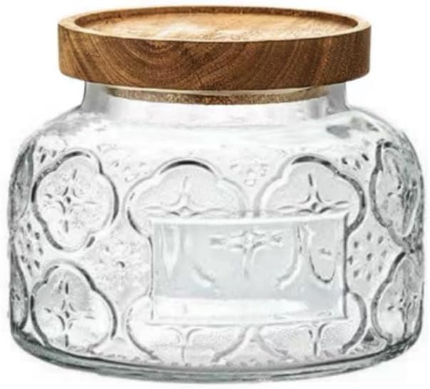 Vintage Glass Jar, 25.3 FL OZ Glass Food Storage Jar, Glass Canister with Wooden Lid, Decorative Glass Jar for Home Kitchen Coffee, Tea, Candy, Sugar Jar
