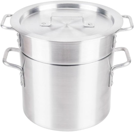 Soro Essentials- 8 Qt. Aluminum Double Boiler Pot with Lid- Steam Melting Stock Pot for Butter Chocolate Cheese Caramel Fondue Candy Dessert and Sauces