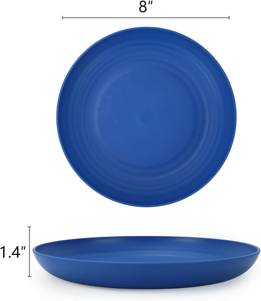 Homienly Dessert Plates Set of 8-8 inch Plate Set Wheat Straw Plates for Kitchen Unbreakable Plate for Dessert, Appetizer,Pancakes, Microwave & Dishwasher Safe Kitchen Essentials(Blue Series)