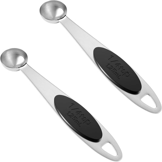 2PCS 1/4Tsp(1.25ml) Single Magnetic Measuring Spoon, Stainless Steel Individual Measure Scoop Only for Baking & Cooking, Metal Kitchen Gadgets Essentials