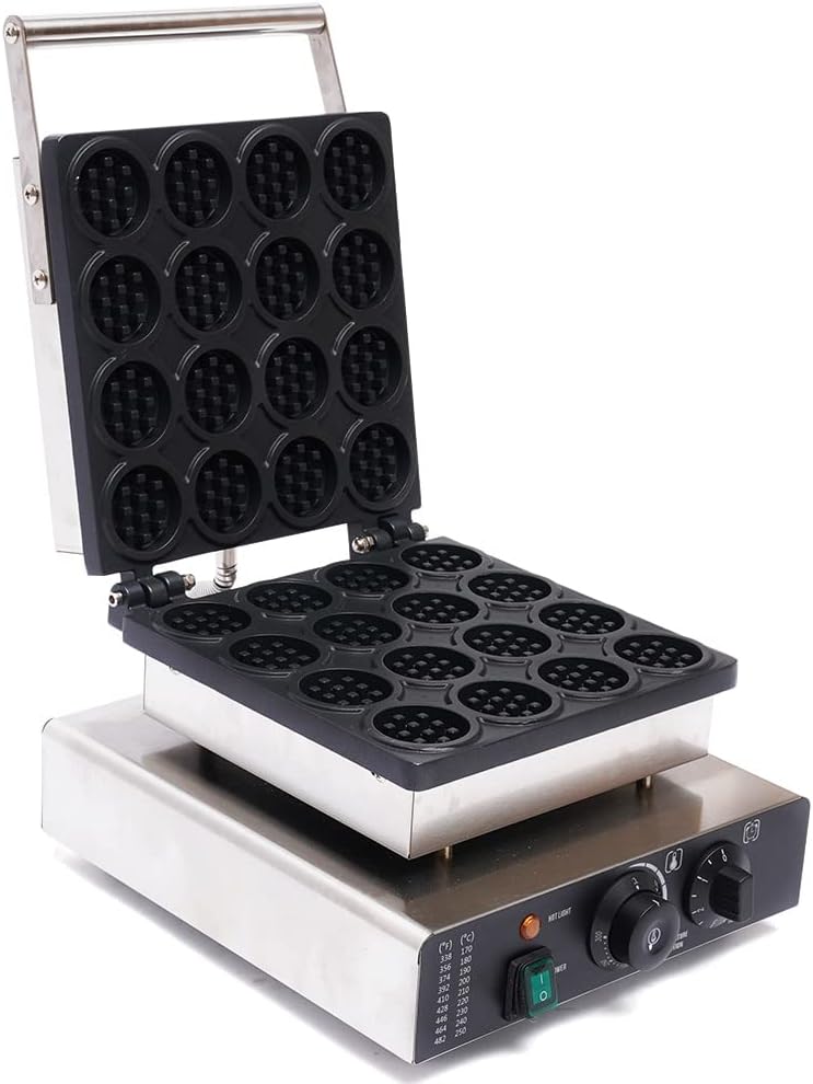 1750W Waffle Maker, Stainless Steel Mini Waffle Iron Maker Machine Waflera Electrica 16-Grid Waffle Baker Commercial with Time Temperature Control 50~300℃ for Family Gatherings, Parties