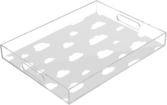 Acrylic Serving Tray with Handles Spill Proof Kitchen Storage Tray Clear Decorative Tray Makeup Drawer Organizer Storage Tray for Bathroom Living Room Ottoman 15.7x11.8Inches