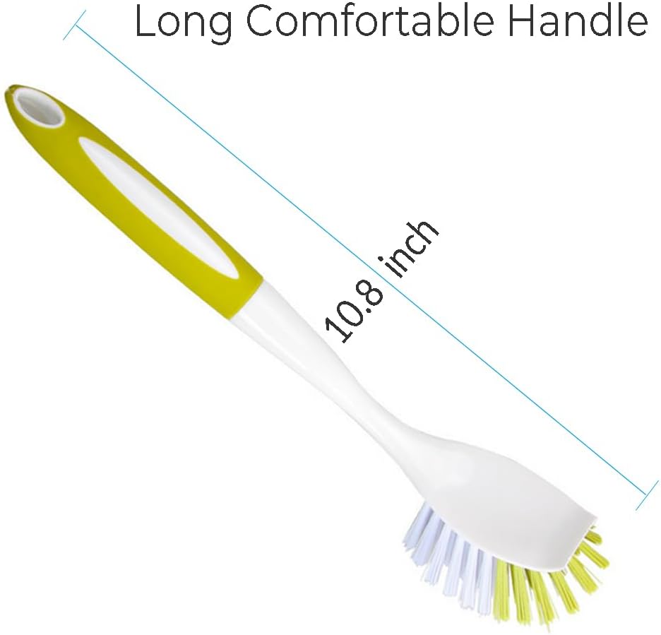 Dish Brush, Dish Scrubber & Kitchen Scrub Brush for Dishes, Pots, Pans, Sink, Cast Iron, Yellow-Green 2 Pack