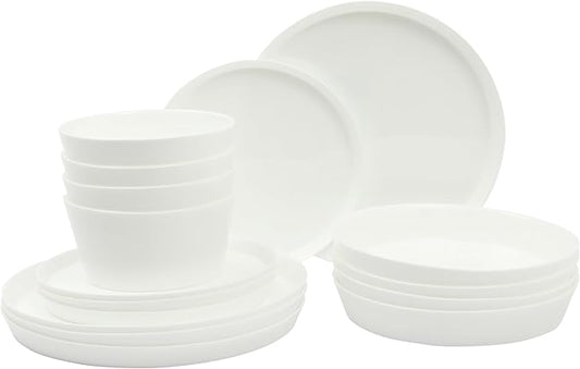 Gibson Home Modern Opal (Service for 4) 16 Piece Glass Chip Resistant Dishes Double Plates and Bowls Lightweight Dinnerware Set