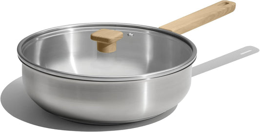 CAROTE 10" Stainless Steel Frying Pan with Lid - Non-Toxic Saute Pan, Omelet Pan - Fast & Even Heat - Induction, Ceramic, Gas Cooktops Compatible