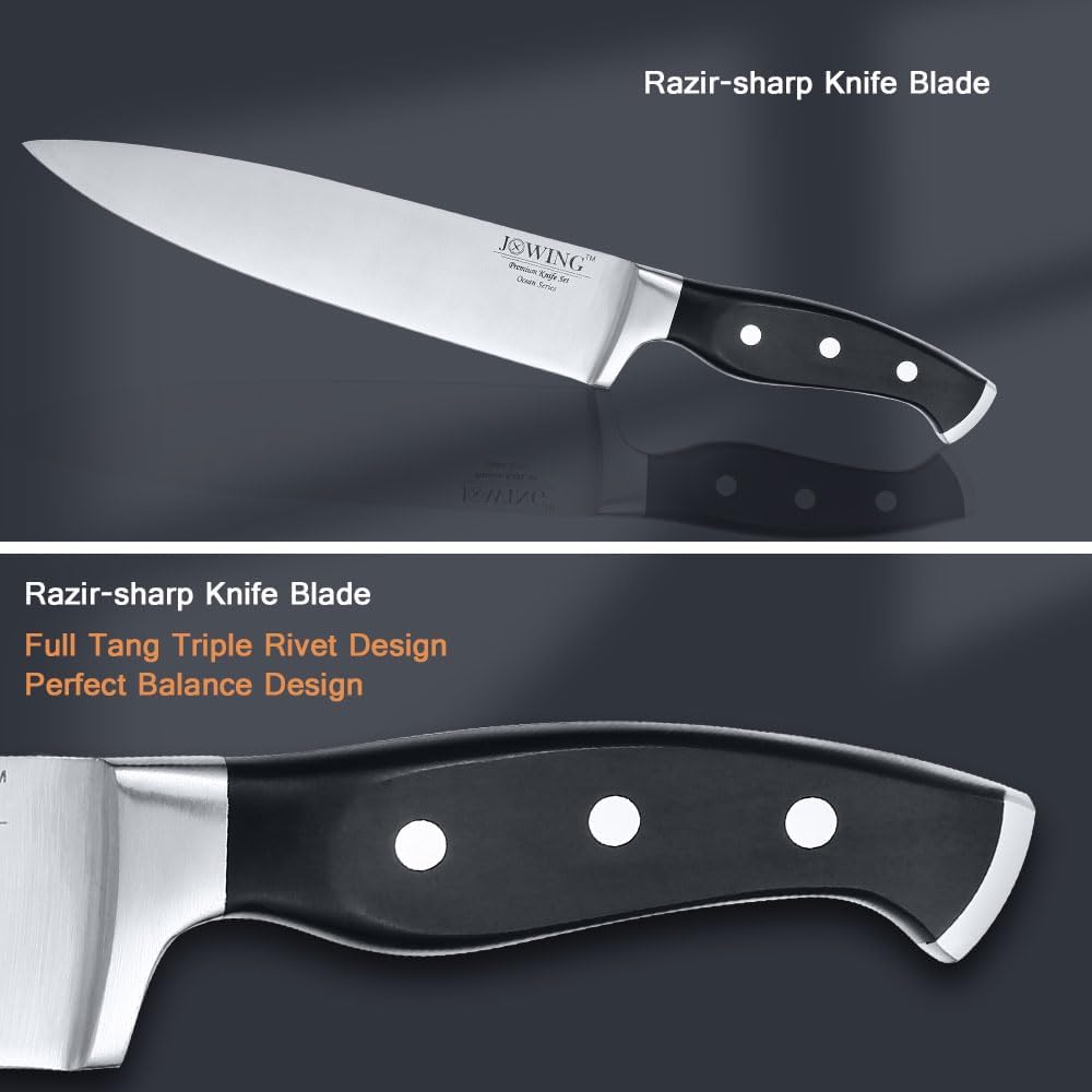 18-Piece Kitchen Chef's Knife Set Block Utensils Set with Peeler, German High Carbon Stainless Steel Razor-Sharp Blade with Ergonomic Handle, Professional Knife Block Set with Built-in Sharpener