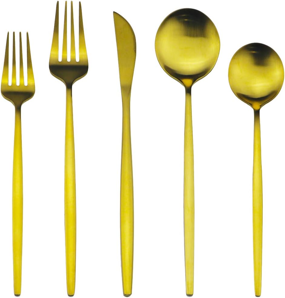 40-Pieces Silverware Set, Flatware Sets Satin Finish, 304 Stainless Steel Utensils Dishwasher Safe Service for 8, Include Dinner Knife/Fork/Spoon Dinnerware Sets (Matte Gold)