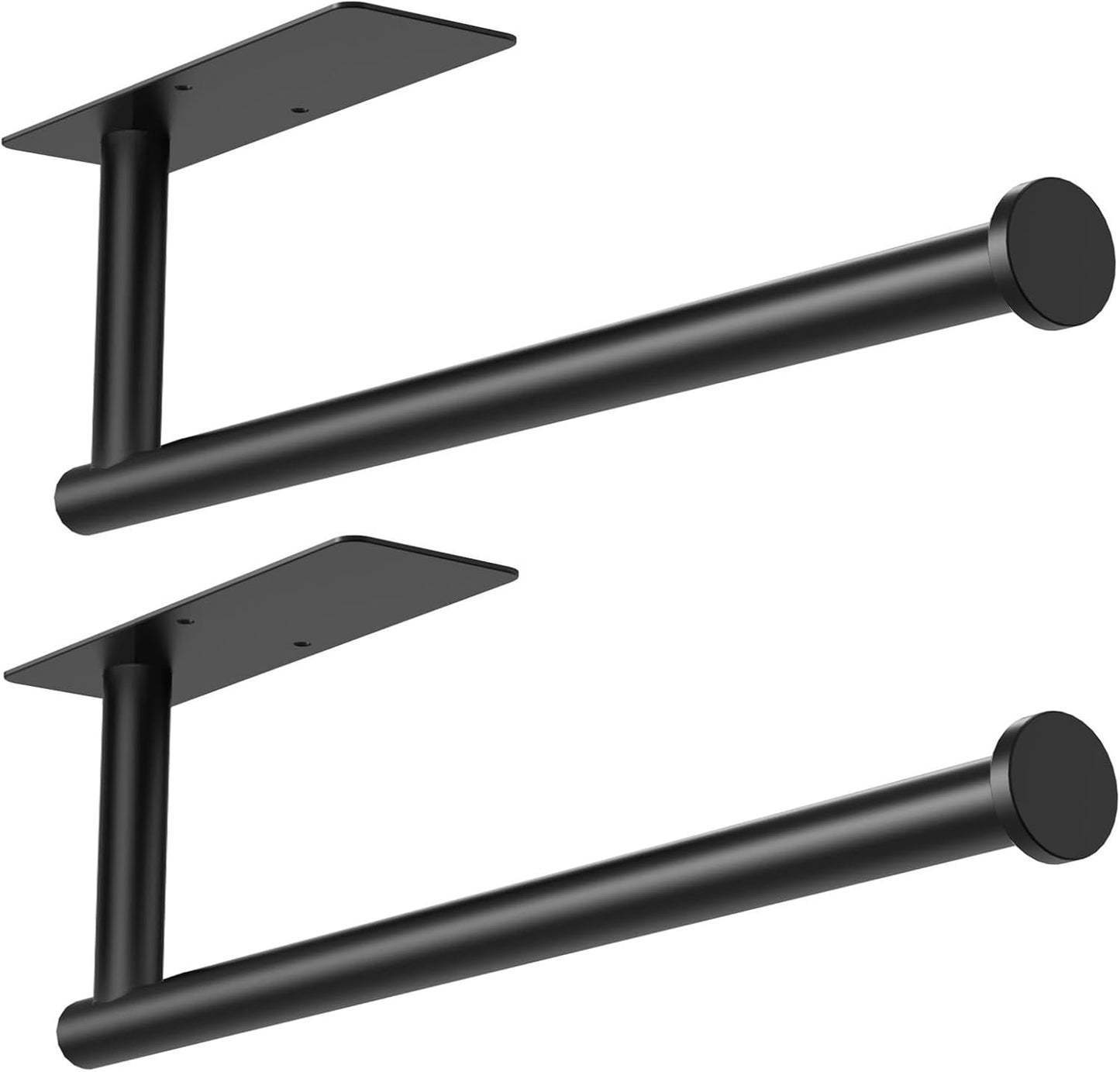 Paper Towel Holder Under Cabinet 2 Pack, Under Counter Paper Towel Holder Wall Mount with Self Adhesive and Screws for Kitchen, Bathroom, RV(Stainless Steel, Black)