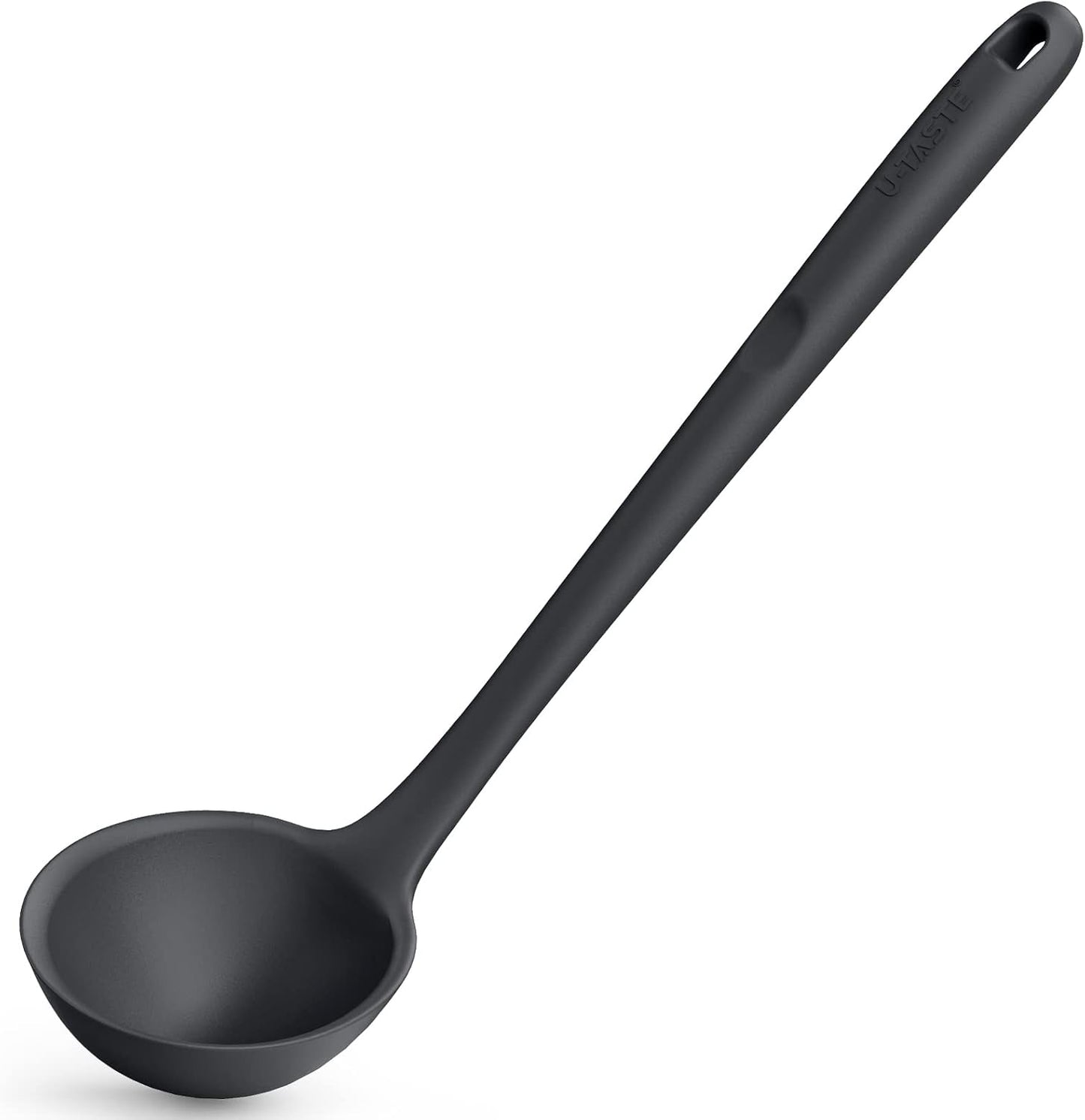 13 inch Silicone Soup Ladle: U-Taste 600ºF Heat Resistant 4 oz Large Non-stick Seamless Rubber Kitchen Deep Serving Spoon with Non Slip Solid Long Handle for Cooking Sauce/Stews/Gravies/Chili(Black)