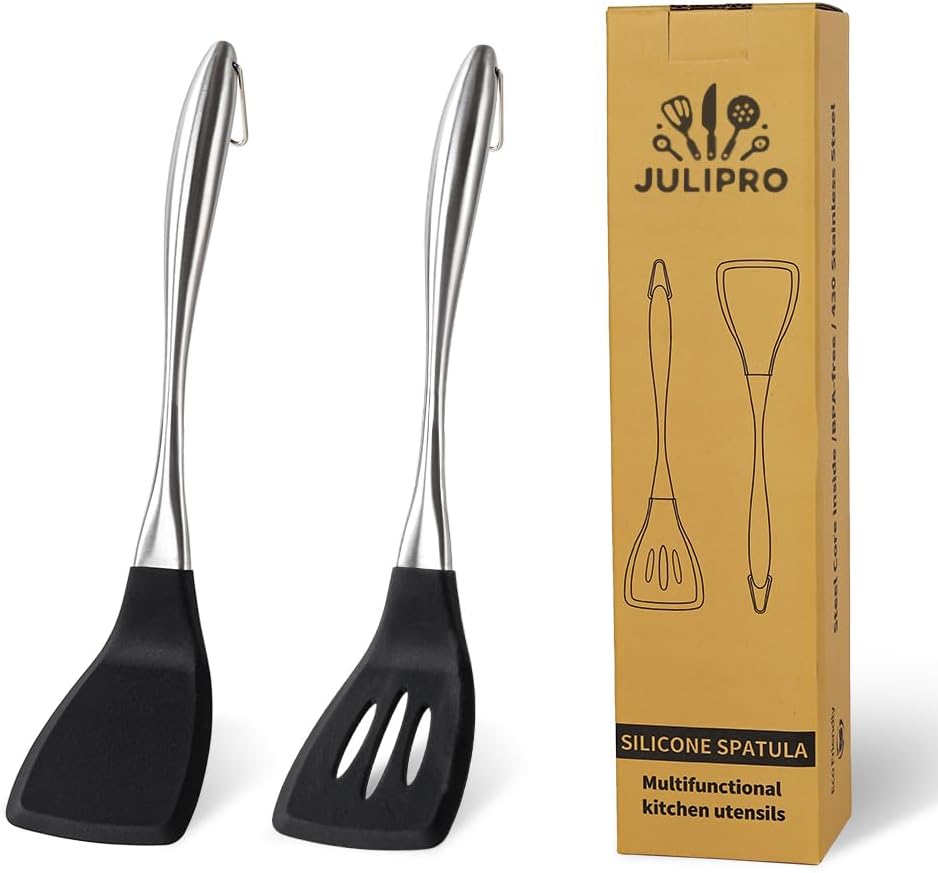 JULIPRO 2 Pack Silicone spatula set,Turner,kitchen utensils, cooking utensils,Ideal Cookware for Fish, Eggs, Pancakes,silicone spatula set