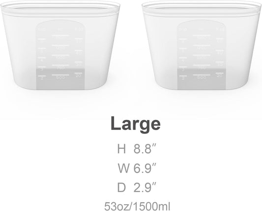 Reusable Silicone Food Storage Bag, for Microwave, Oven, Fridge, Freezer & Sous Vide Zip Sealed Containers (2 Large size 53oz 1500ml)…