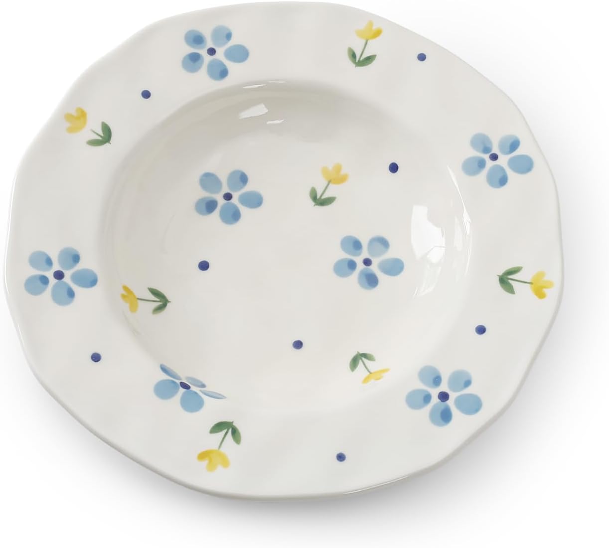 Koythin Ceramic Straw Hat Ramen Bowl Set, Pasta Bowls, Salad Serving Bowl for Noodle, Dinner, Salad, Microwave Dishwasher Safe (Blue and Yellow Tulips)