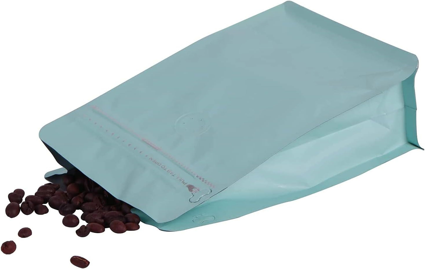 REMTAP Coffee Bags with Valve(50pcs,16oz) Tiffany Blue High Barrier Aluminumed Foil Flat Bottom Standing Coffee Beans Storage Bags,Reusable Heat Sealable Side Zipper Pouches for Home or Store