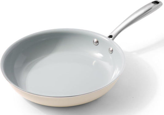 Nonstick Frying Pans Ceramic Skillet: 9.5Inches Non Stick small Egg Fry Pan - PFOA PTFE PFAS Free - Induction,Gas,Electric Compatible