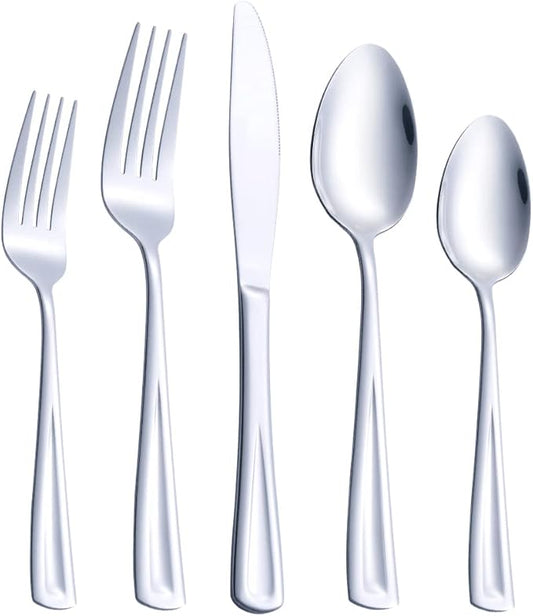 30-Piece Silverware Set for 6, GoGeiLi Stainless Steel Flatware Cutlery Set for 6, include Fork, Knife and Spoon Set, Mirror Finished