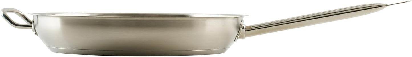 Winco Commercial-Grade Stainless Steel Fry Pan with Helper Handle, Natural Finish, 14"