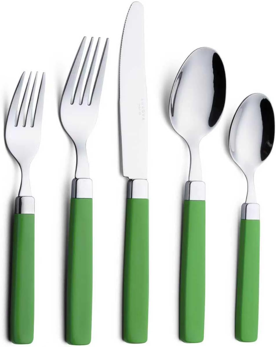 ANNOVA Silverware Set Stainless Steel Colorful Tableware Kitchen Flatware Set Utensils, Includes Dinner Knives, Forks, Spoons, Salad Forks & Dessert Spoons (Green, 20 Pieces)