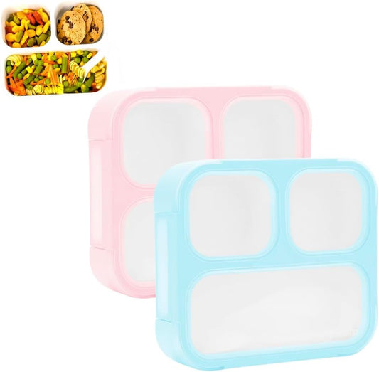 Medium Bento Box for Kids Toddlers, Lunch-Box for Boys or Girls, Leakproof 3 Compartment Containers for Meal or Snack at Daycare School Travel, BPA Free, 2 pack Pastel Teal + Pink