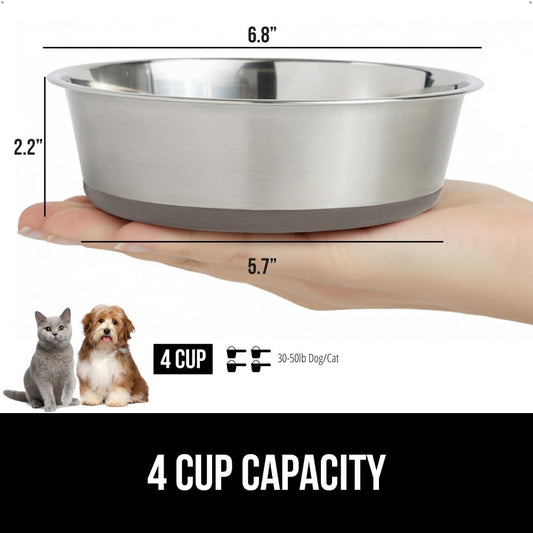 GORILLA GRIP Set of 2 Dog Bowls, Holds 4 Cups (32 fl oz), Heavy Duty Metal Food and Water Bowl for Feeding Dogs and Cats, Dishwasher Safe, Rust Resistant Stainless Steel, BPA Free Rubber Base, Beige