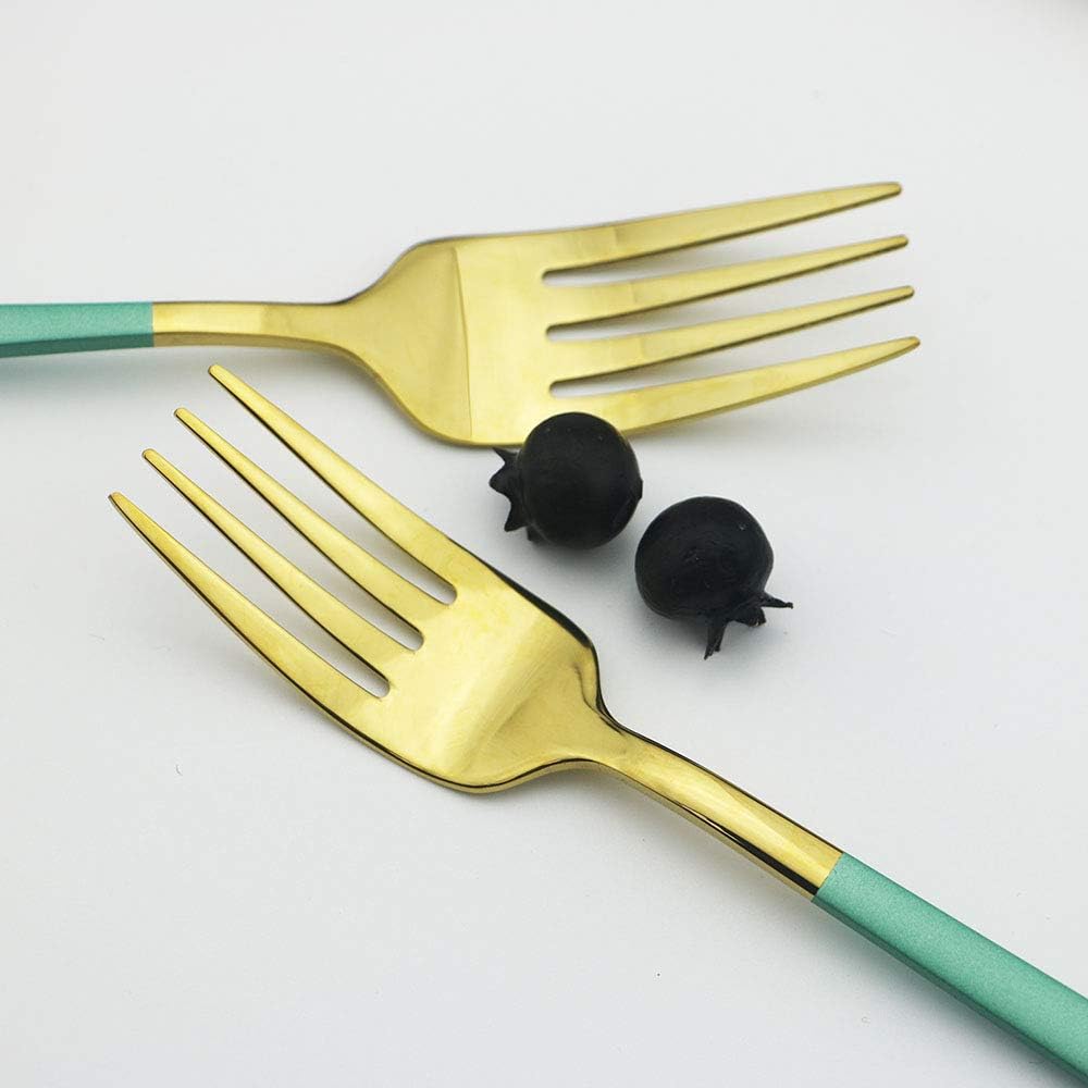 JASHII Flatware Set SUS304 Stainless Steel Silverware Set 20-Piece Cutlery Set, Smooth Surface and Mirror Polish, Fit for Kitchen Hotel Restaurant Tableware Set.(Green gold)