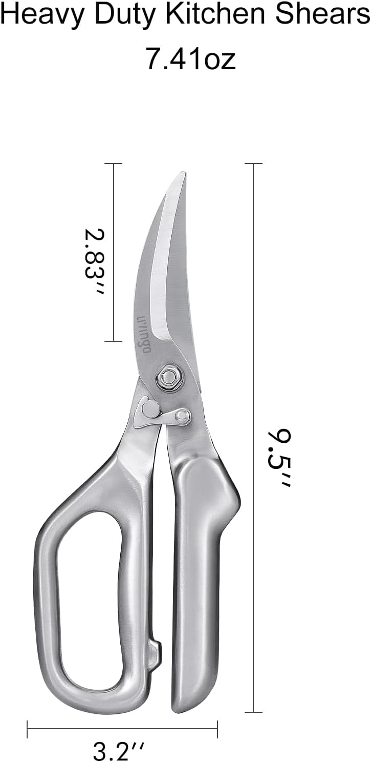 LIVINGO Kitchen Scissors - Heavy Duty Poultry Shears Sharp Cutting Food Chicken Bone Meat Vegetable for Cooking, Multipurpose Stainless Steel Utility Scissors, Safety Lock