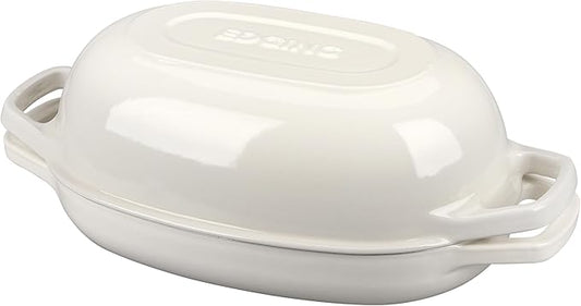 Enameled Cast Iron Oval Dutch Oven Pot with Lid, Dutch Oven for Sourdough Bread Baking, Oval Bread Pan, 5qt, White