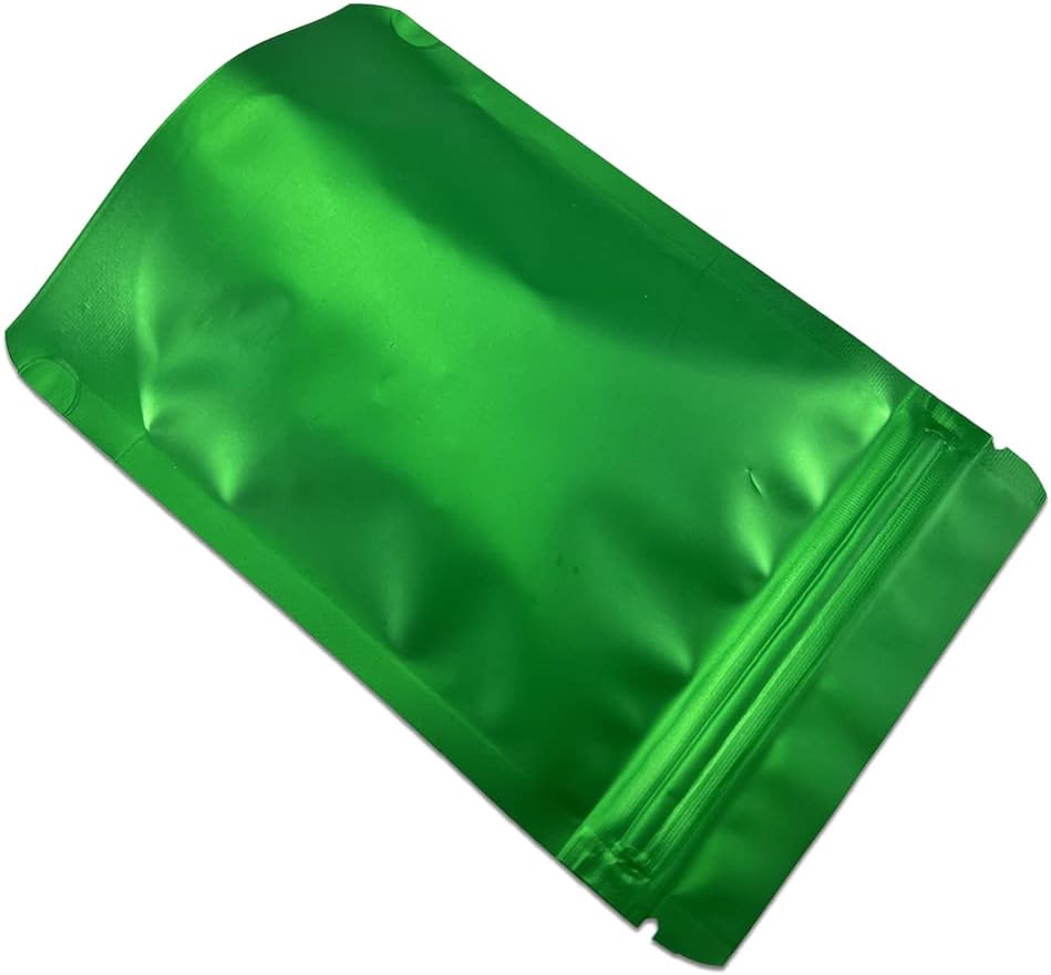 PABCK 50 Pieces 5.5x7.87 inch(Inside Size 4.7x5.1 inch) Stand-Up Resealable Heat Seal Bags 3.55mil Thick Green Foil Sealed Bags for Zip Packaging Lock Food Storage Pouch