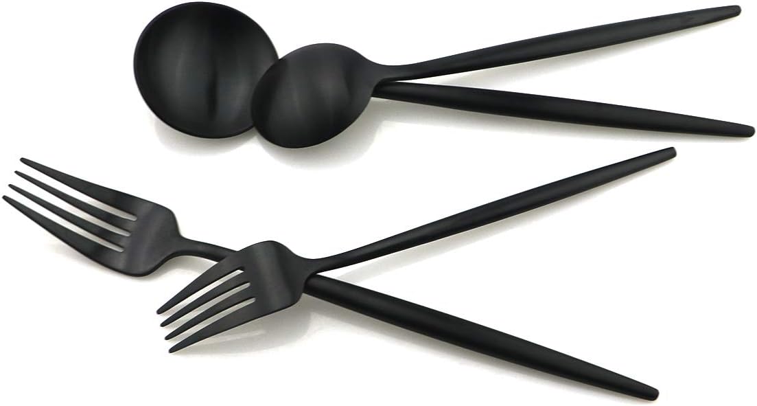 Gugrida 20-Piece Matte Black Flatware Set, 18/10 Stainless Steel, Includes Dinner Knife, Spoon, Fork, Salad Fork, Dessert Spoon, Straw, Dishwasher Safe, Modern Style