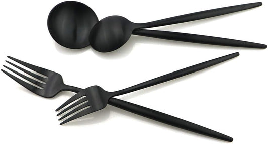 Gugrida 20-Piece Matte Black Flatware Set, 18/10 Stainless Steel, Includes Dinner Knife, Spoon, Fork, Salad Fork, Dessert Spoon, Straw, Dishwasher Safe, Modern Style