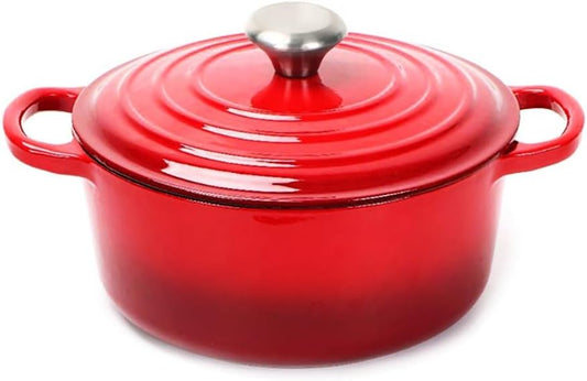 Cast Iron Dutch Oven Pot with Lid – Deep Cooking Pot for Bread, Stews, Casseroles – Oven Safe Cookware, Kitchen Essential & Wedding Gift – Compatible with All Heat Sources (Red)