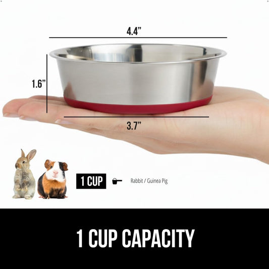 GORILLA GRIP Set of 2 Dog Bowls, Heavy Duty Metal Food and Water Bowl for Feeding Dogs and Cats, Dishwasher Safe, Rust Resistant Stainless Steel, BPA Free Rubber Base, Holds 1 Cup (8 fl oz), Red