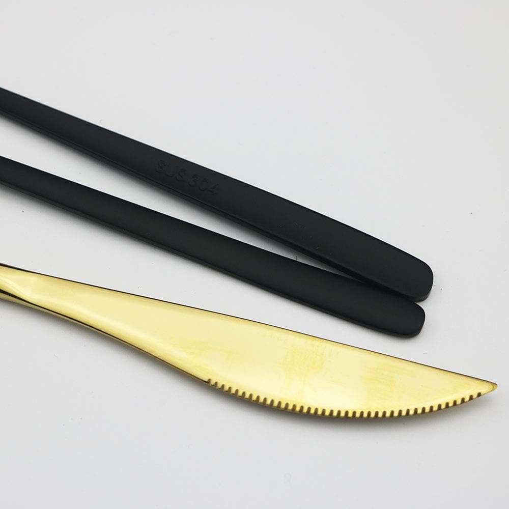 JASHII 20-Piece SUS304 Stainless Steel Flatware Set, Mirror Polished Black Gold Silverware Set Dinner Knife Fork Spoon Dessert Fork Salad Spoon Service for 4.(Black gold)