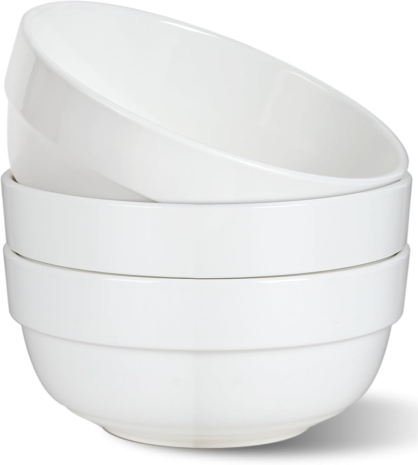 HAPPY KIT Large Serving Bowls 7 Inch 40 Ounces Soup Bowls,White Ceramic Salad Bowl Set of 3 for Kitchen,Pasta Bowls, Pho, Noodle, Cereal - Dishwasher & Microwave Safe