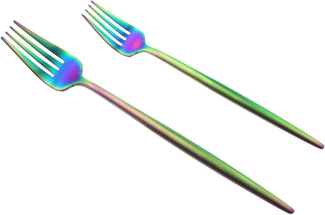 Gugrida 5 Pieces Matte Rainbow Flatware Set, 18/10 Stainless Steel Cutlery Sets Including Knife Fork Spoon w/Dessert Fork Teaspoon, Silverware Sets Service for 1