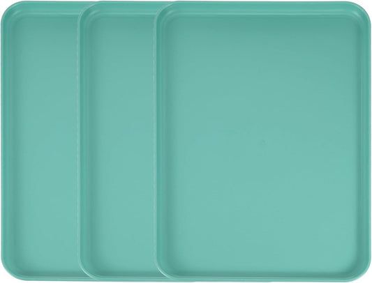 uxcell 3Pcs Plastic Serving Trays, 15 x 10.6 Inch Rectangle Food Trays Serving Cafeteria for Kitchen Restaurant Coffee Fruit Burger Lunch Dessert, Dark Green