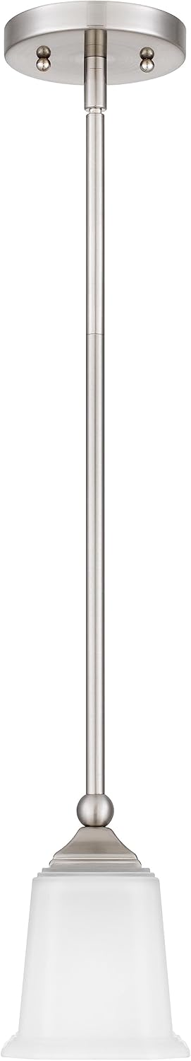 Nox Modern Farmhouse 1-Light Pendant Ceiling Light with White Glass Shade in Brushed Nickel Finish for Kitchen Island, Hallway, Entryway, Passway, Dining Room, Bedroom, Living Room