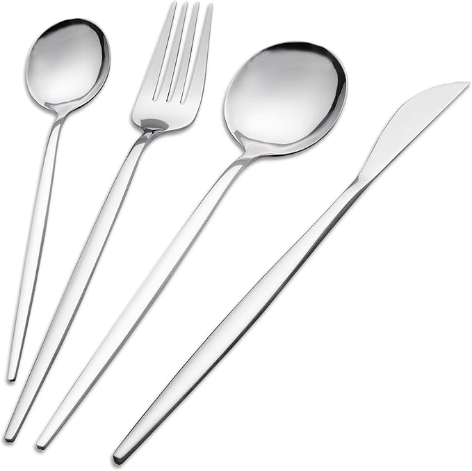 Meraki 24 Flatware Set Silverware Stainless Steel Flatware Utensils Cutlery Set Including Steak Knife Fork and Spoon for Home, Kitchen and Restaurant, Dishwasher Safe