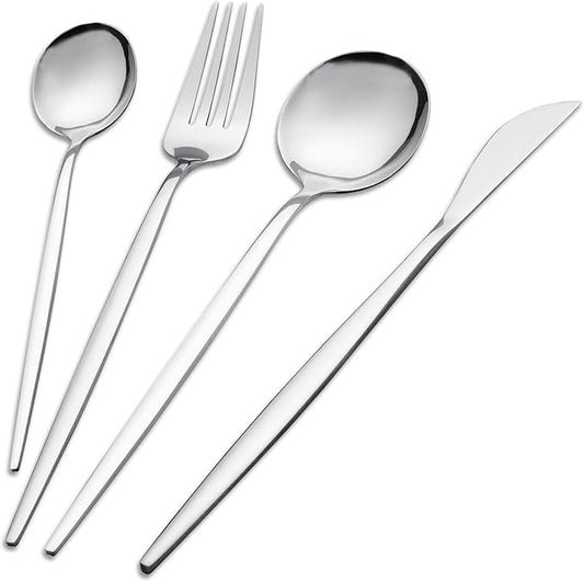 Meraki 24 Flatware Set Silverware Stainless Steel Flatware Utensils Cutlery Set Including Steak Knife Fork and Spoon for Home, Kitchen and Restaurant, Dishwasher Safe