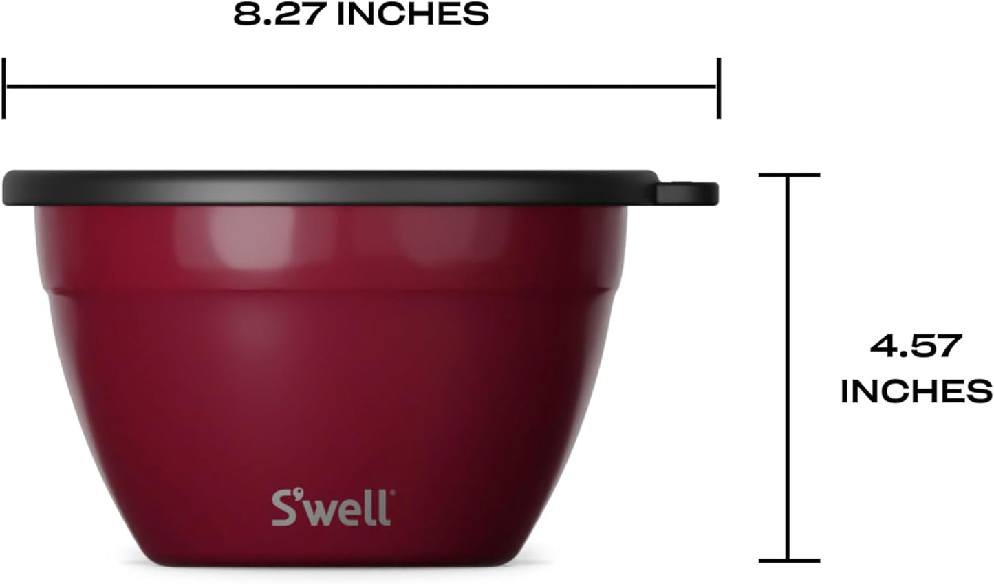 S'well Stainless Steel Salad Bowl Kit 64oz, Wild Cherry, Comes with 2oz Mini Canister and Removable Tray for Organization, Leakproof, Easy to Clean, Dishwasher Safe