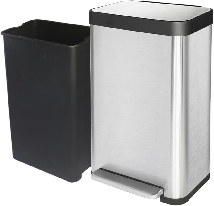 50 Liter / 13 Gallon Trash Can, Fingerprint Proof Stainless Steel Kitchen Trash Can with Removable Inner Bucket, Pedal Rubbish Bin for Home Offices and Public Areas