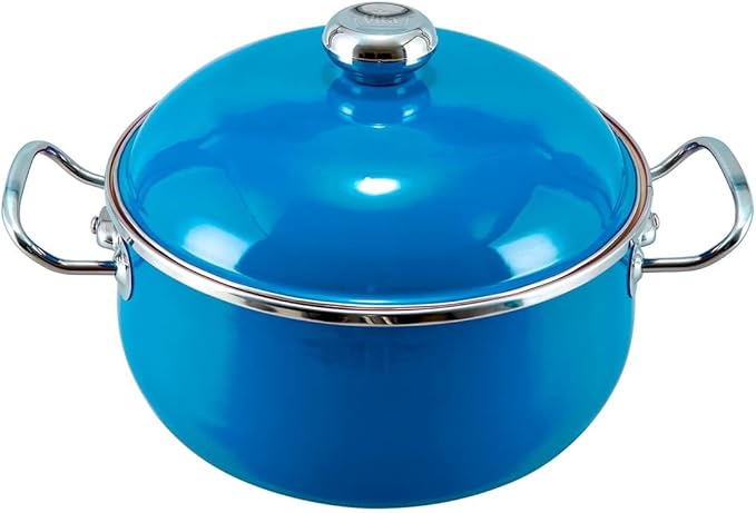 VITA 6-Quart Dutch Oven (Blue) with Lid for All Stove Tops (Enamel on Steel) Dishwasher & Oven Safe up to 500 ℉ - Quick & Even Heat Distribution - Enameled Interior is Non-Reactive & Easy to Clean