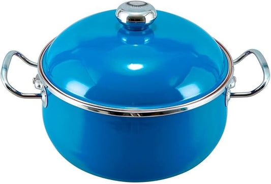 VITA 6-Quart Dutch Oven (Blue) with Lid for All Stove Tops (Enamel on Steel) Dishwasher & Oven Safe up to 500 ℉ - Quick & Even Heat Distribution - Enameled Interior is Non-Reactive & Easy to Clean