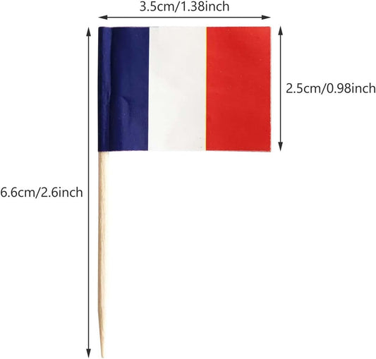 100 Pack French Flag France Toothpick Flags, Cocktail Picks Mini Stick Cupcake Toppers Country Picks Party Decoration Celebration Cocktail Food Bar Cake Flags (French)