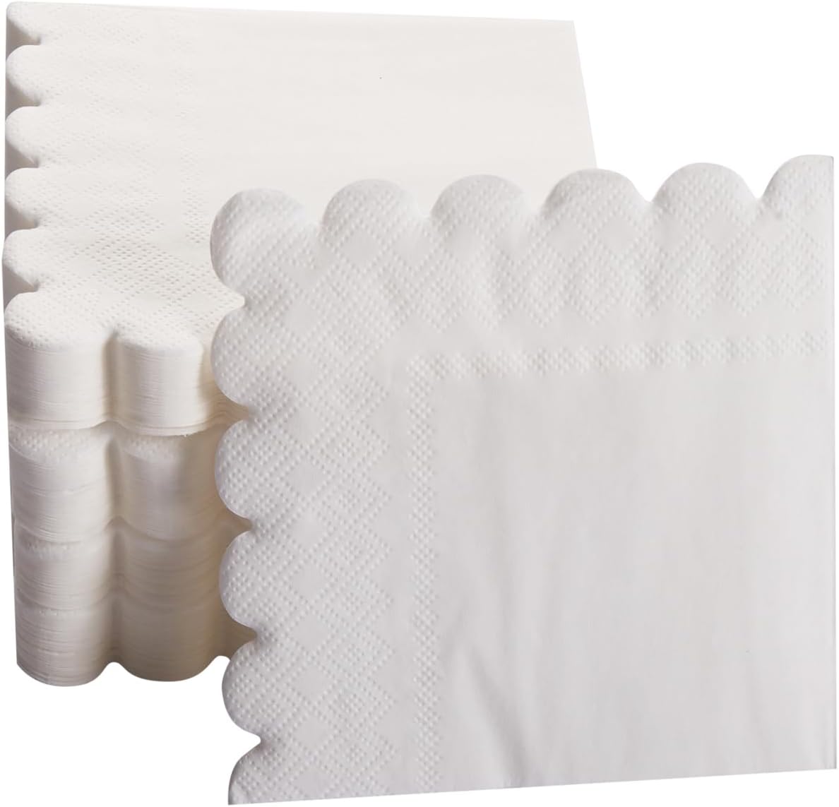 100 Pack Cocktail Napkin 2-Ply Scalloped Edged Dessert Napkins Folded 5 x 5 Inches Disposable Napkins for Dinner Wedding Birthday Party Bridal Anniversary Reception Event (White)