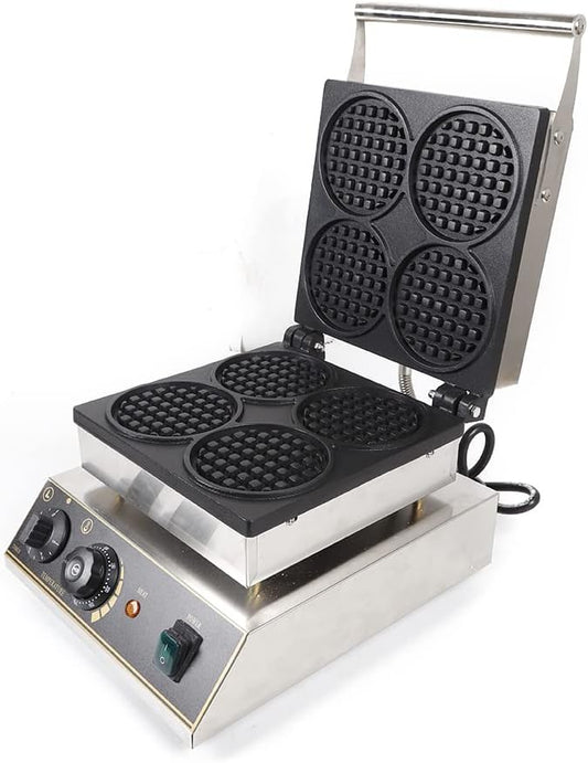 4pcs Round Dual heating pans Waffle Pancake Maker,Non-stick Pancake Baker Machin,110v Stainless Steel Waffle Pancake Maker for Home Kitchen with Adjustable Thermostats Timers 122-572°F